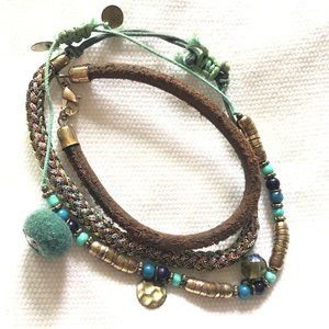 2/$15 Boho Teal and Brown Dangly Bracelet